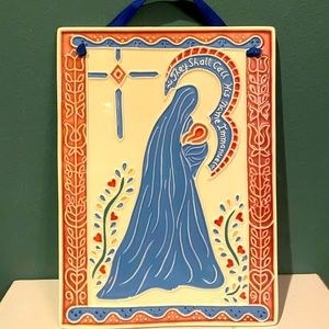 Vtg J Duban Designs Hanging Ceramic Tile Mary and Baby Jesus Nativity “Immanuel”